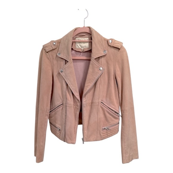 MAJE ladies Basalt Suede Biker Jacket Pale Pink  size 38 - Picture 4 of 14